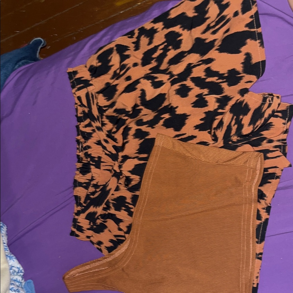Animal Print Shorts and Ribbed Tank Top Set